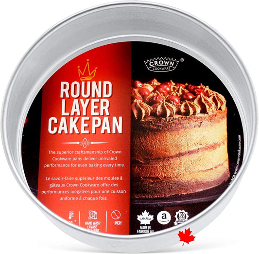 Crown 8 Inch round Cake Pan, 3" Deep, Extra Sturdy, Fully Straight Sides, Even-Heating, Made in Canada