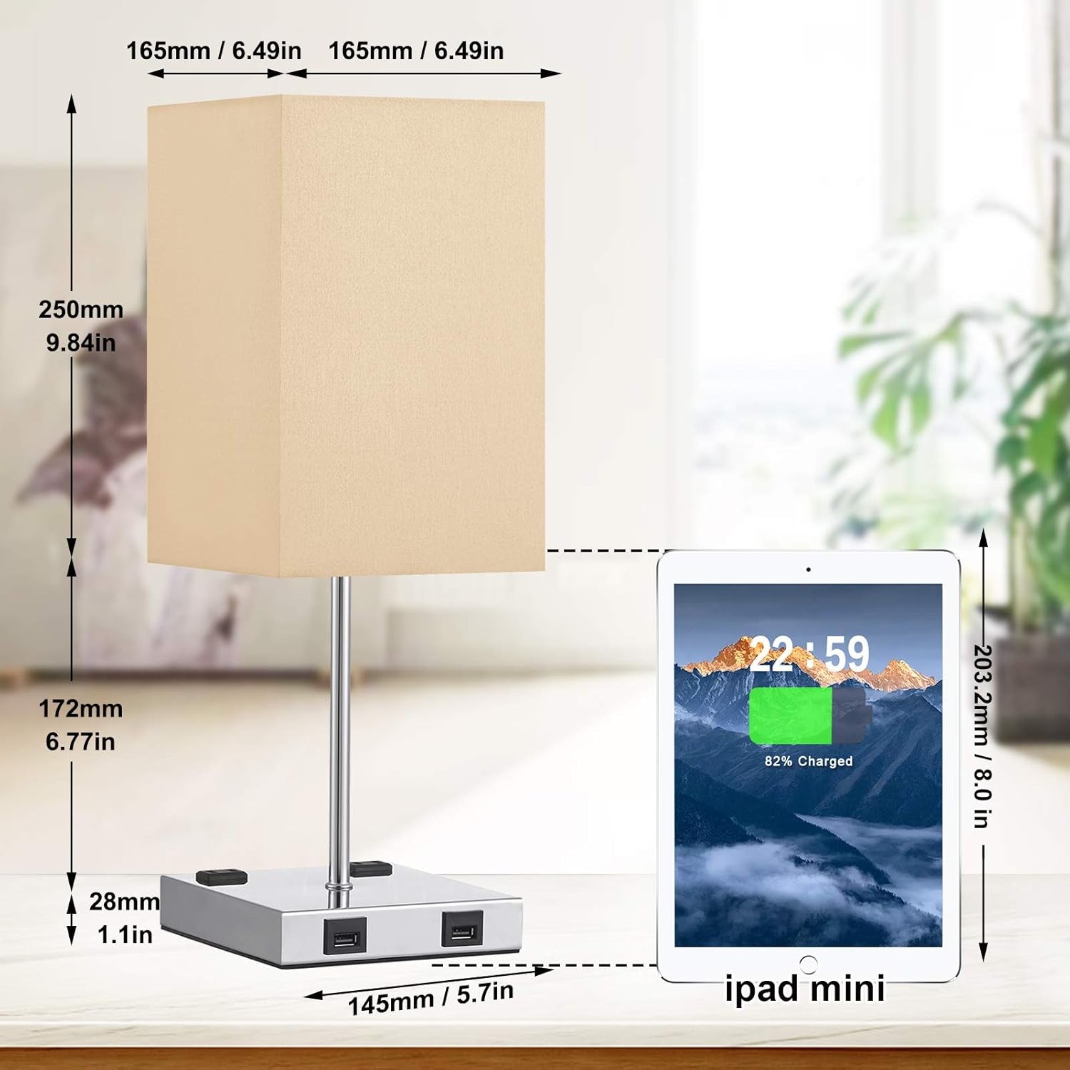 USB Touch Table Lamp, 3 Way Touch Control Bedside Lamp with Dual USB Charging Ports & Dual 2-Pin Outlet, Gold Lampshade and Sliver Base, E26 Base 2700K Warm White LED Bulb Included