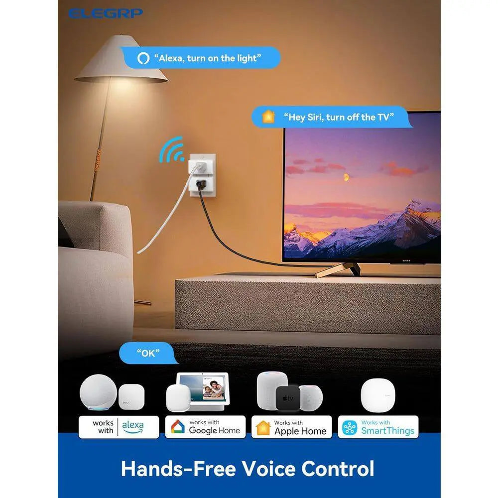 Mini Smart Plug Matter Supported 15A/1800W Max Compatible Apple Home/Siri/Alexa/Google Home/Smart Things White 2-Piece