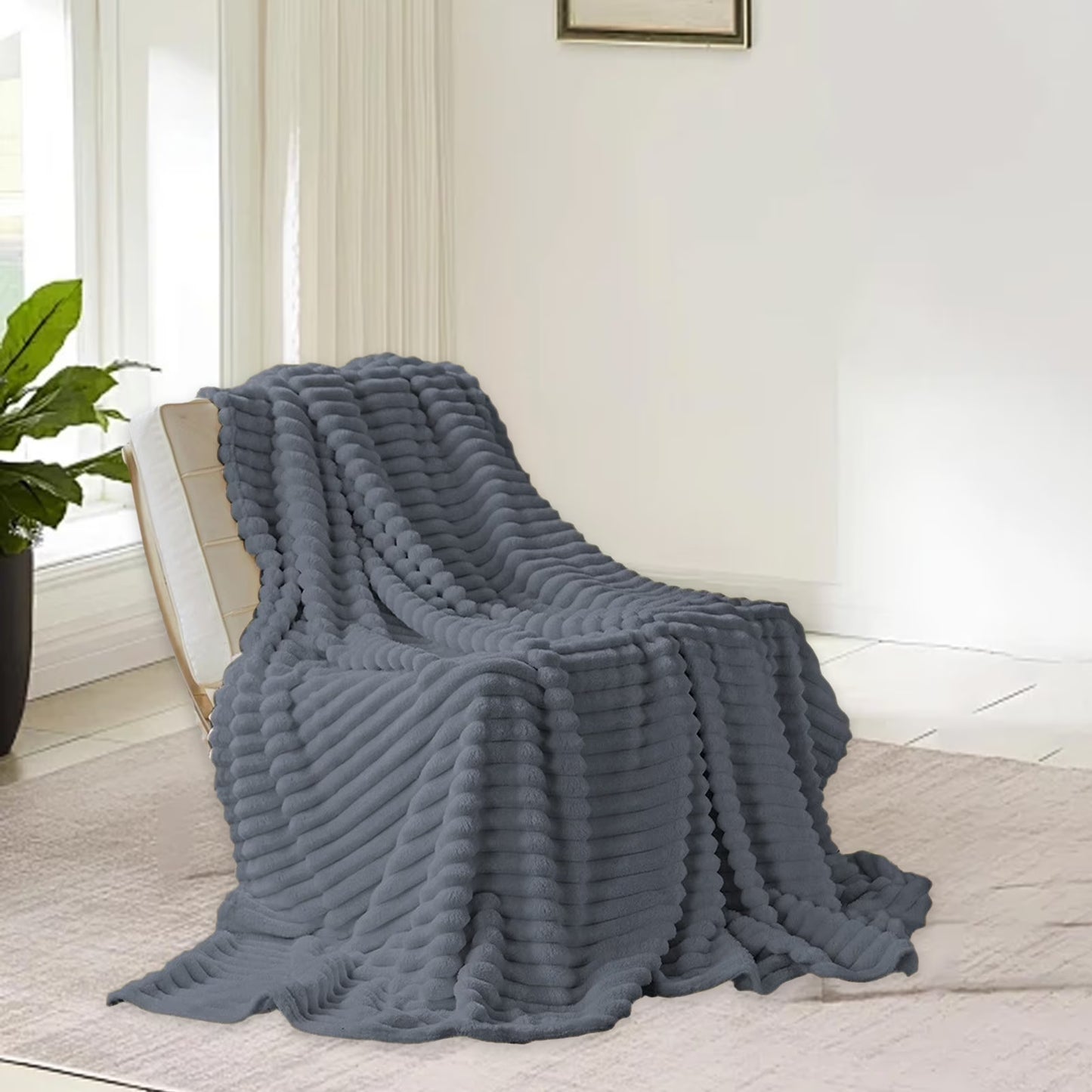 Fleece Throw Blanket, Extra Soft Lightweight Blanket with Strip, Plush Fuzzy Cozy Blankets and Throws for Couch, Bed, Sofa Cozy, Warm and Breathable