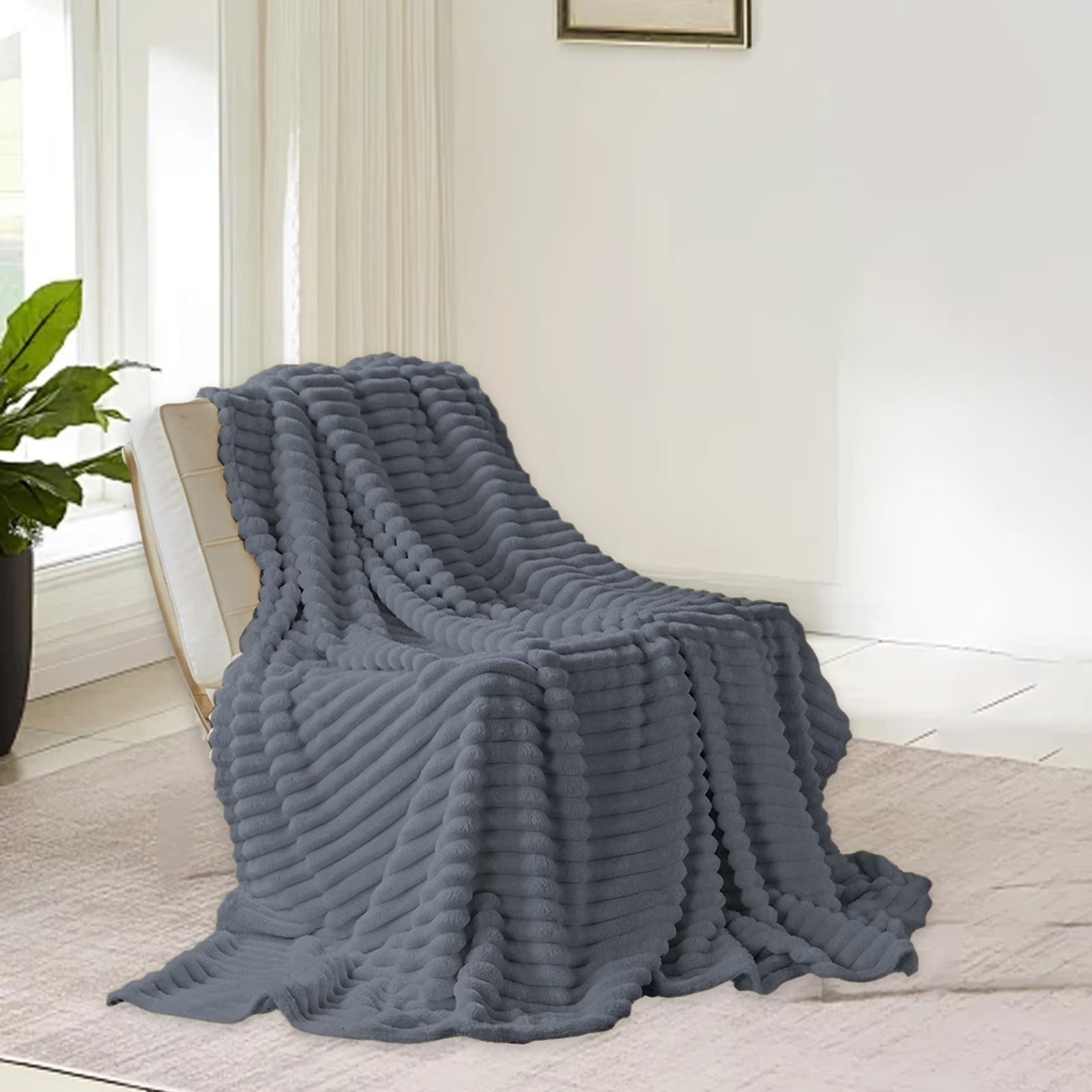 Fleece Throw Blanket, Extra Soft Lightweight Blanket with Strip, Plush Fuzzy Cozy Blankets and Throws for Couch, Bed, Sofa Cozy, Warm and Breathable
