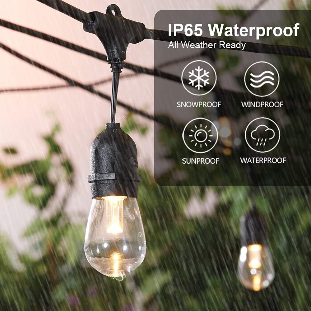 48Ft LED Outdoor String Lights with 0.9W Shatterproof Bulbs for Patio, Backyard, Porch, Commercial Light String
