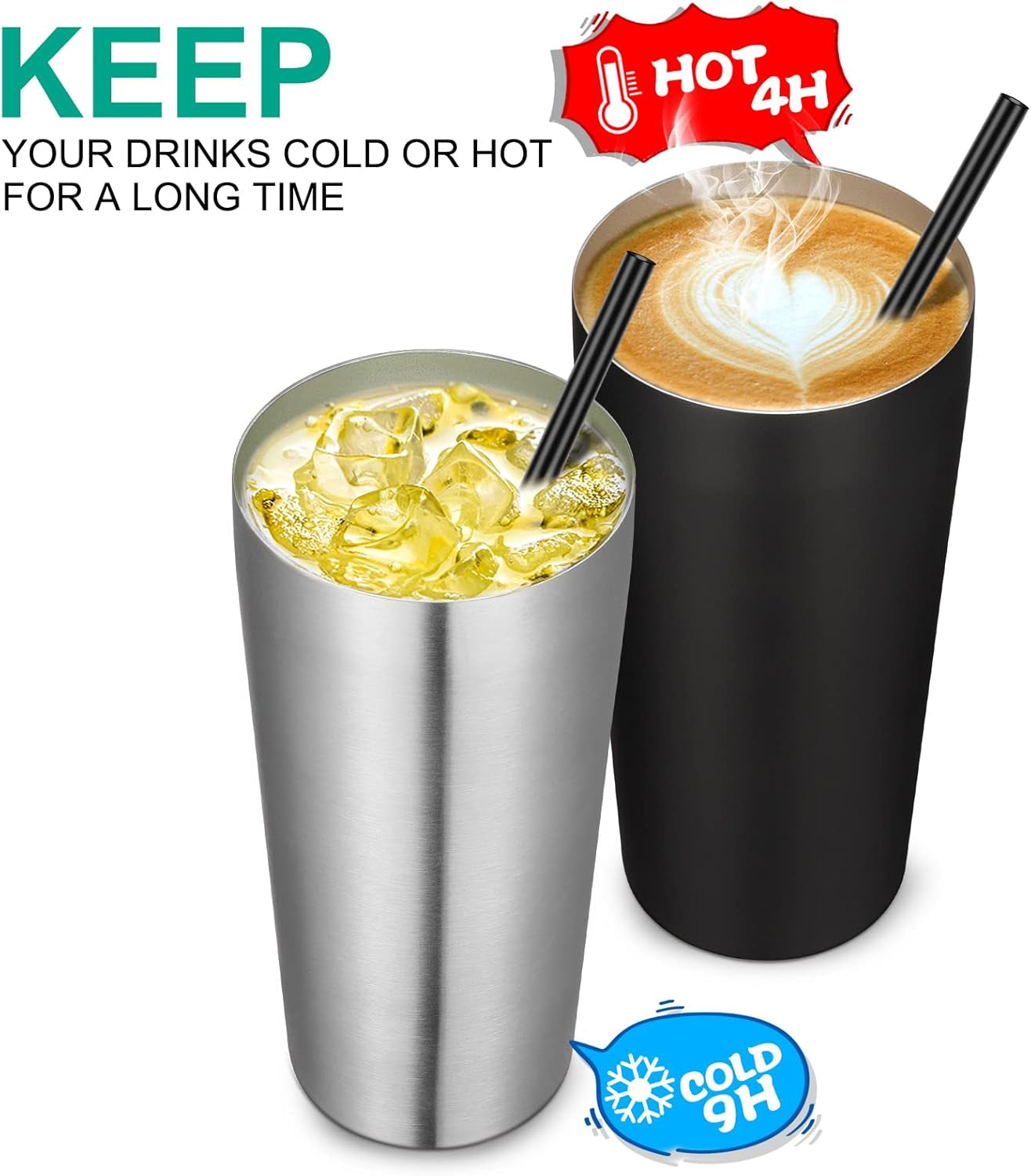 20Oz Tumbler Bulk with Lid and Straw 6 Pack, Stainless Steel Vacuum Insulated Tumbler, Double Wall Coffee Cup Travel Mug, Black