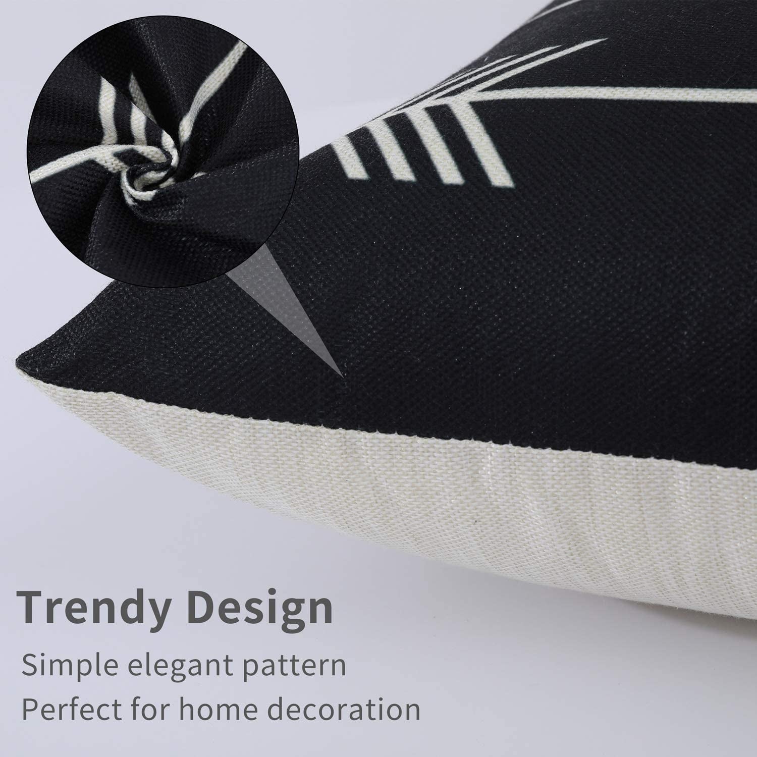 Set of 4 Decorative Geometric 12 X 20 Inches Throw Pillow Covers - Modern Pattern Linen Rectangle Pillow Cushion Case for Sofa Couch Bed Home Outdoor Car (12" X 20", Black)