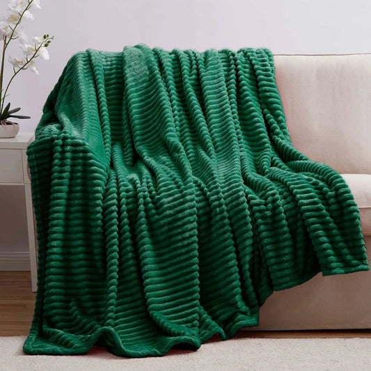 Cut Plush Fleece Blanket, Soft Lightweight Fuzzy Luxury Throw Size Bed Blankets for Bed, Throw, Hunter Green