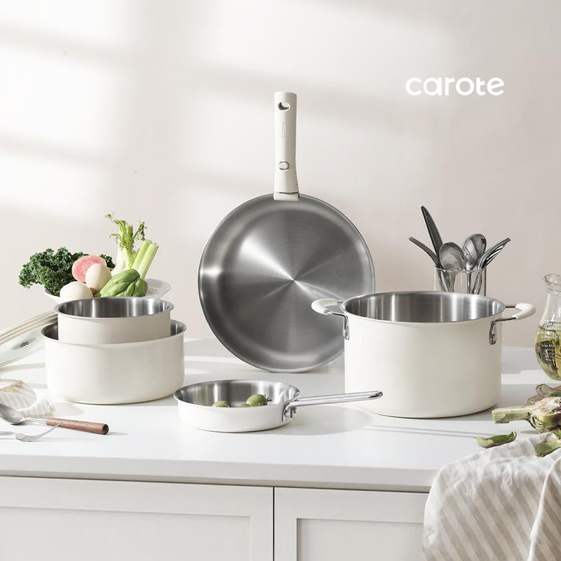 [Official] CAROTE 10/14Pcs Pots and Pans Set, Stainless Steel Kitchen Cookware Set Detachable Handle, Induction Cookware Sets, Dishwasher/Oven Safe, Black