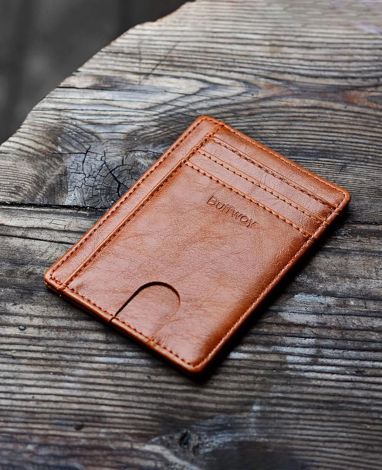 Slim Minimalist Front Pocket RFID Blocking Leather Wallets for Men and Women - Alaska Brown