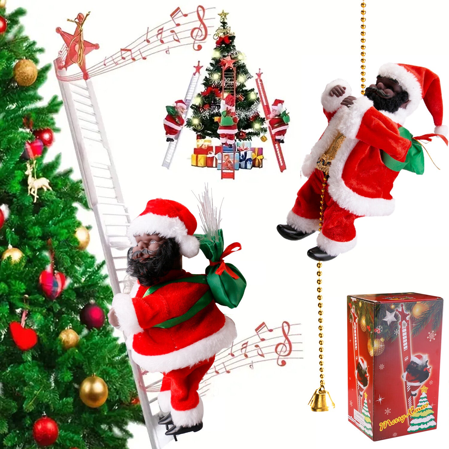 Electric Christmas Santa Claus Climbing Rope Ladder Musical Toy Xmas Gift Decor
