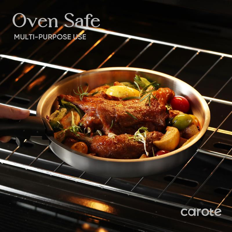 [Official] CAROTE 10/14Pcs Pots and Pans Set, Stainless Steel Kitchen Cookware Set Detachable Handle, Induction Cookware Sets, Dishwasher/Oven Safe, Black