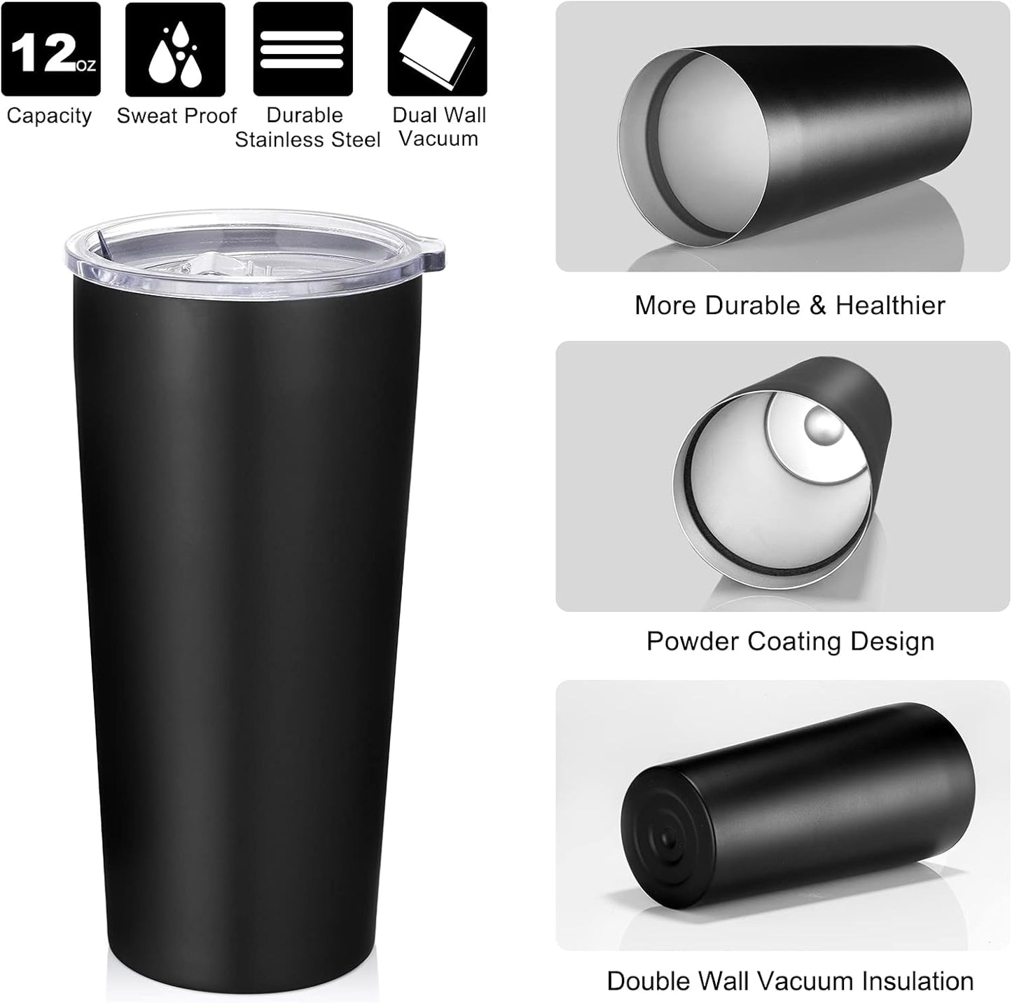 20Oz Tumbler Bulk with Lid and Straw 6 Pack, Stainless Steel Vacuum Insulated Tumbler, Double Wall Coffee Cup Travel Mug, Black