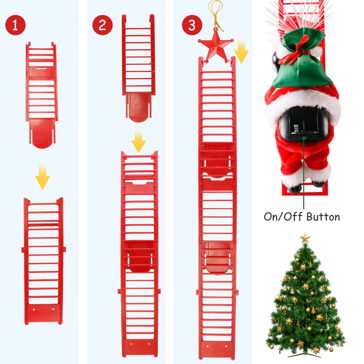 Electric Christmas Santa Claus Climbing Rope Ladder Musical Toy Xmas Gift Decor