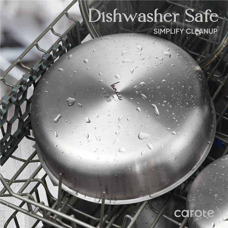 [Official] CAROTE 10/14Pcs Pots and Pans Set, Stainless Steel Kitchen Cookware Set Detachable Handle, Induction Cookware Sets, Dishwasher/Oven Safe, Black