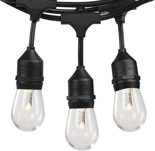 48Ft LED Outdoor String Lights with 0.9W Shatterproof Bulbs for Patio, Backyard, Porch, Commercial Light String