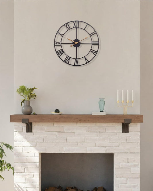 14 Inch Vintage Black Roman Wall Clock, Battery Operated, Silent, Ideal for Living Room, Kitchen, Patio - Black