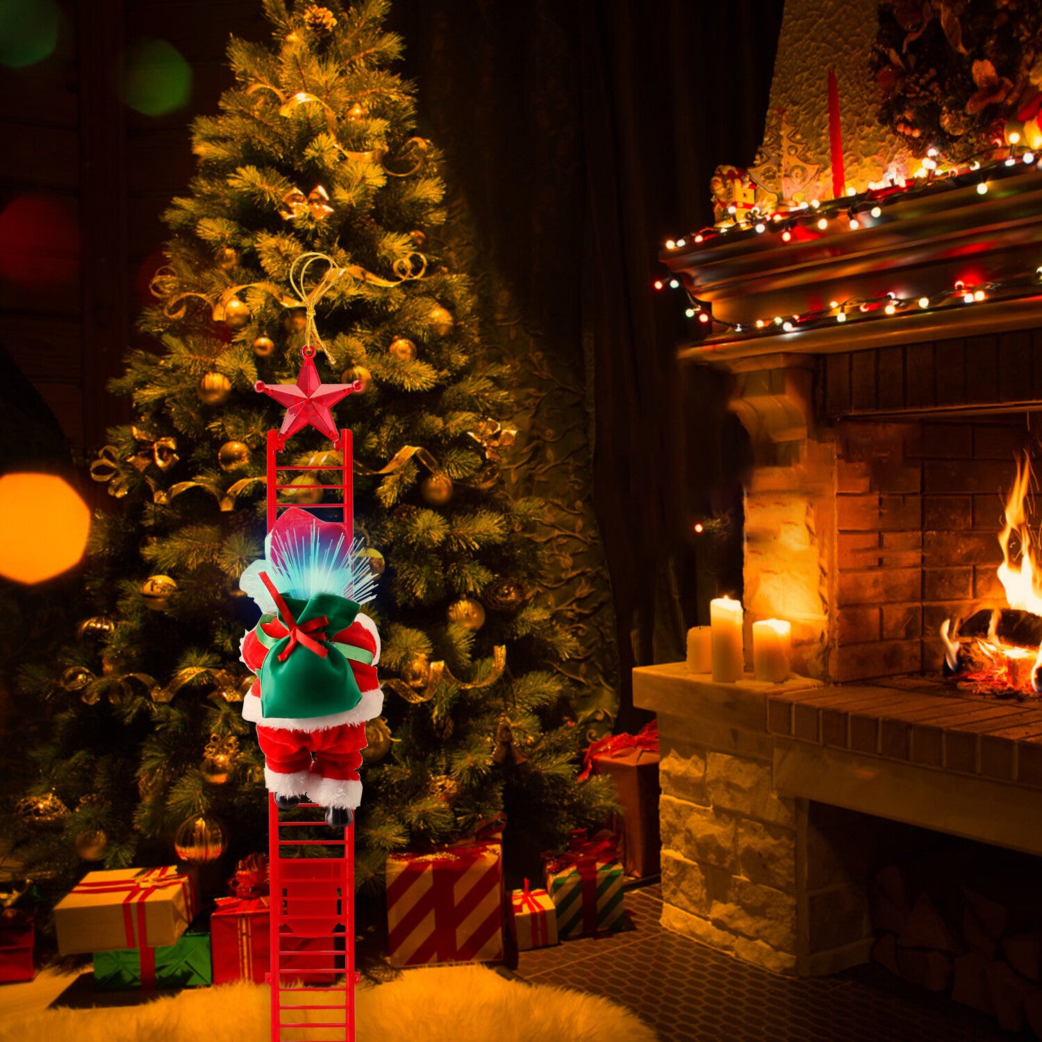 Electric Christmas Santa Claus Climbing Rope Ladder Musical Toy Xmas Gift Decor