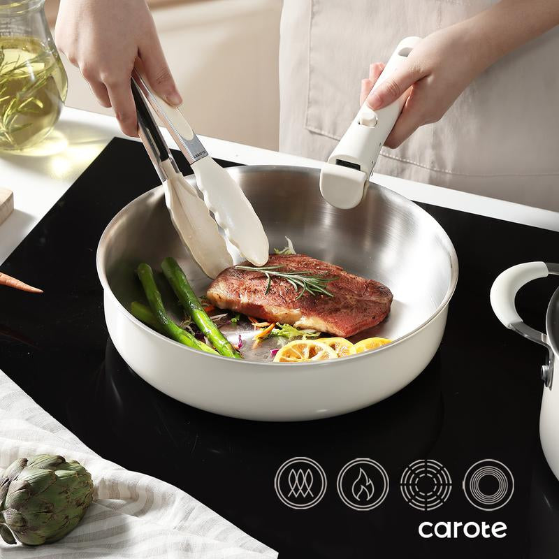 [Official] CAROTE 10/14Pcs Pots and Pans Set, Stainless Steel Kitchen Cookware Set Detachable Handle, Induction Cookware Sets, Dishwasher/Oven Safe, Black