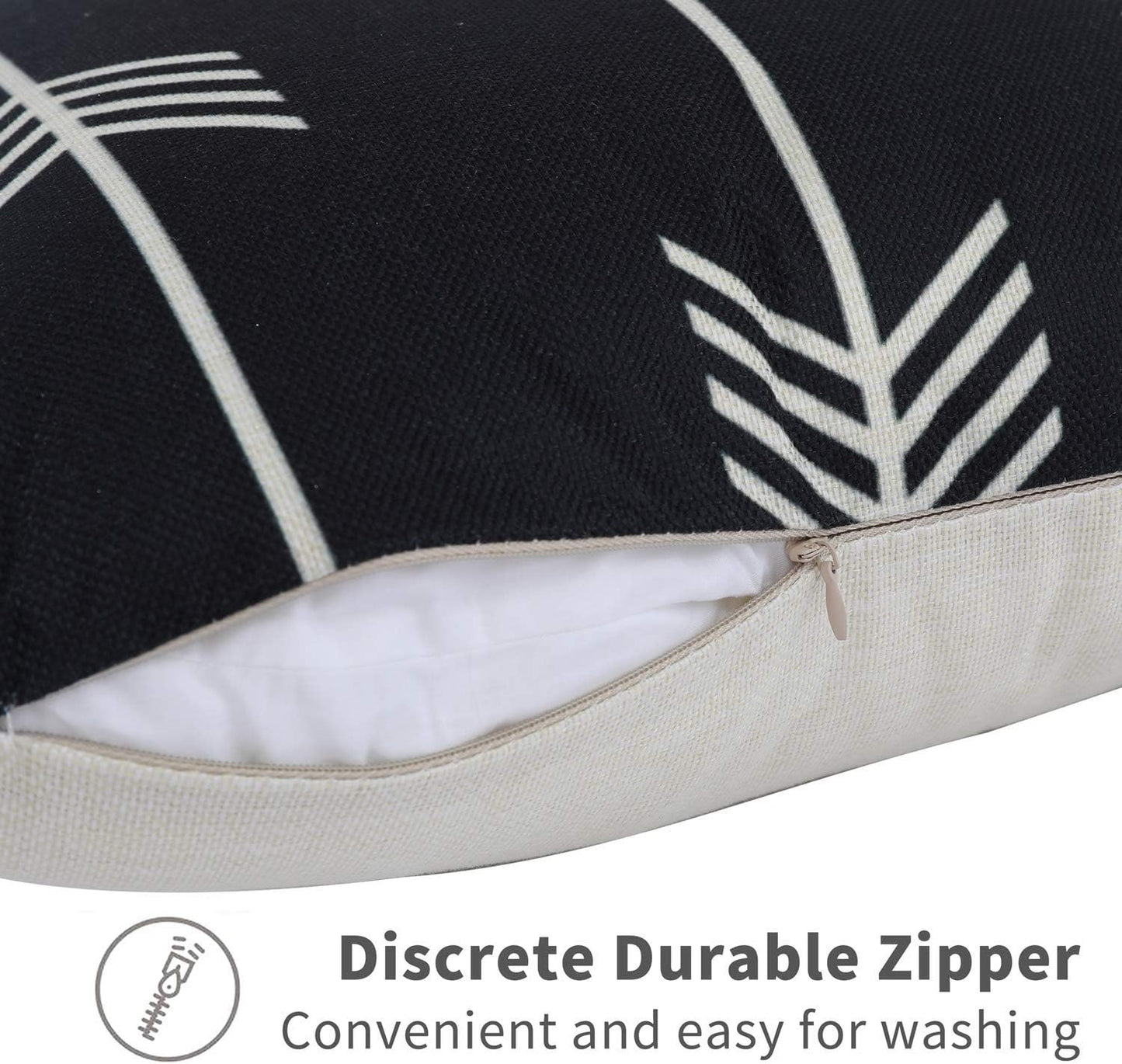 Set of 4 Decorative Geometric 12 X 20 Inches Throw Pillow Covers - Modern Pattern Linen Rectangle Pillow Cushion Case for Sofa Couch Bed Home Outdoor Car (12" X 20", Black)