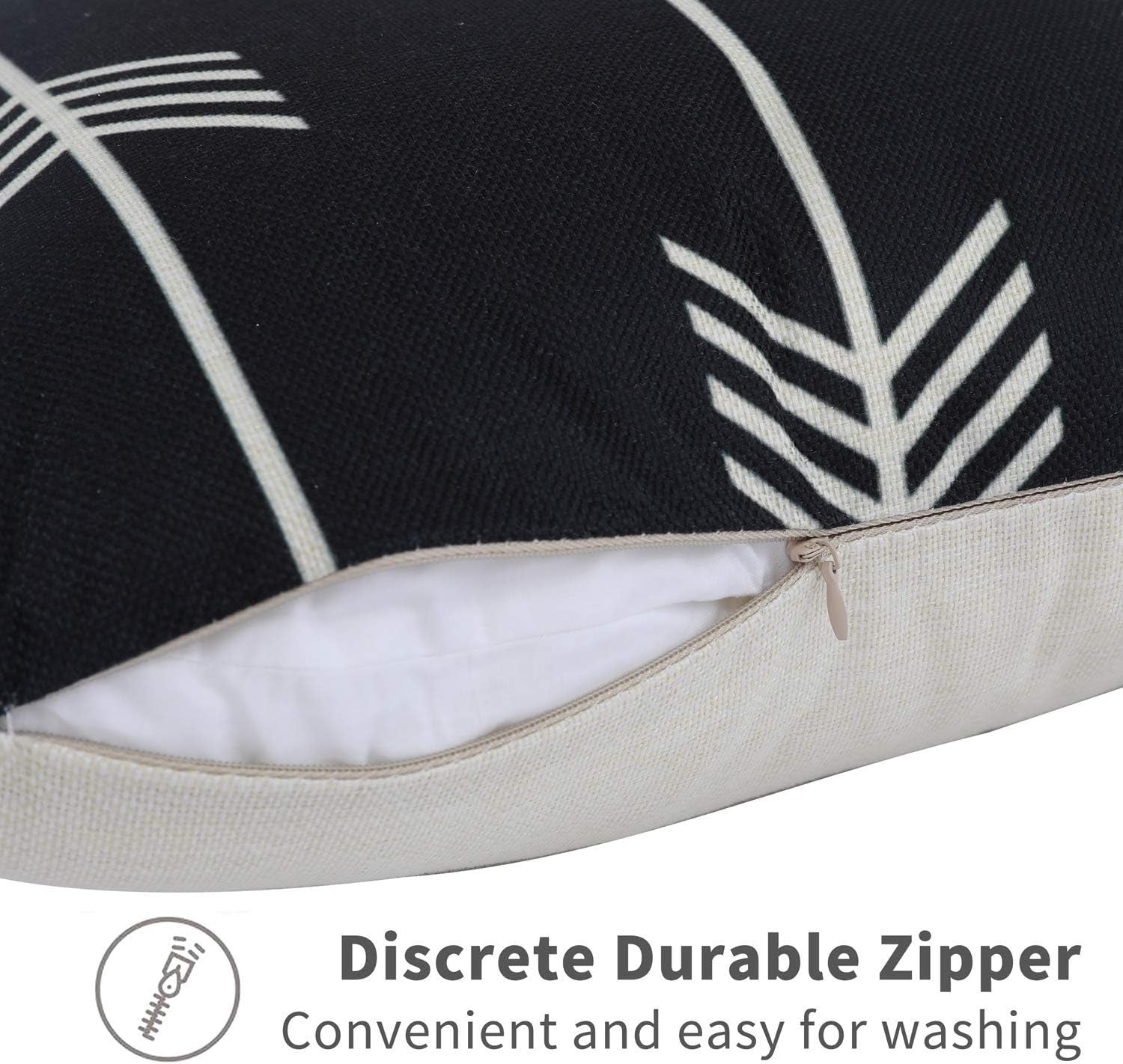 Set of 4 Decorative Geometric 12 X 20 Inches Throw Pillow Covers - Modern Pattern Linen Rectangle Pillow Cushion Case for Sofa Couch Bed Home Outdoor Car (12" X 20", Black)