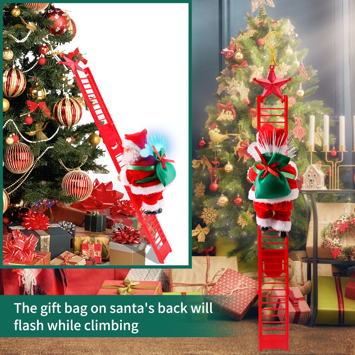 Electric Christmas Santa Claus Climbing Rope Ladder Musical Toy Xmas Gift Decor
