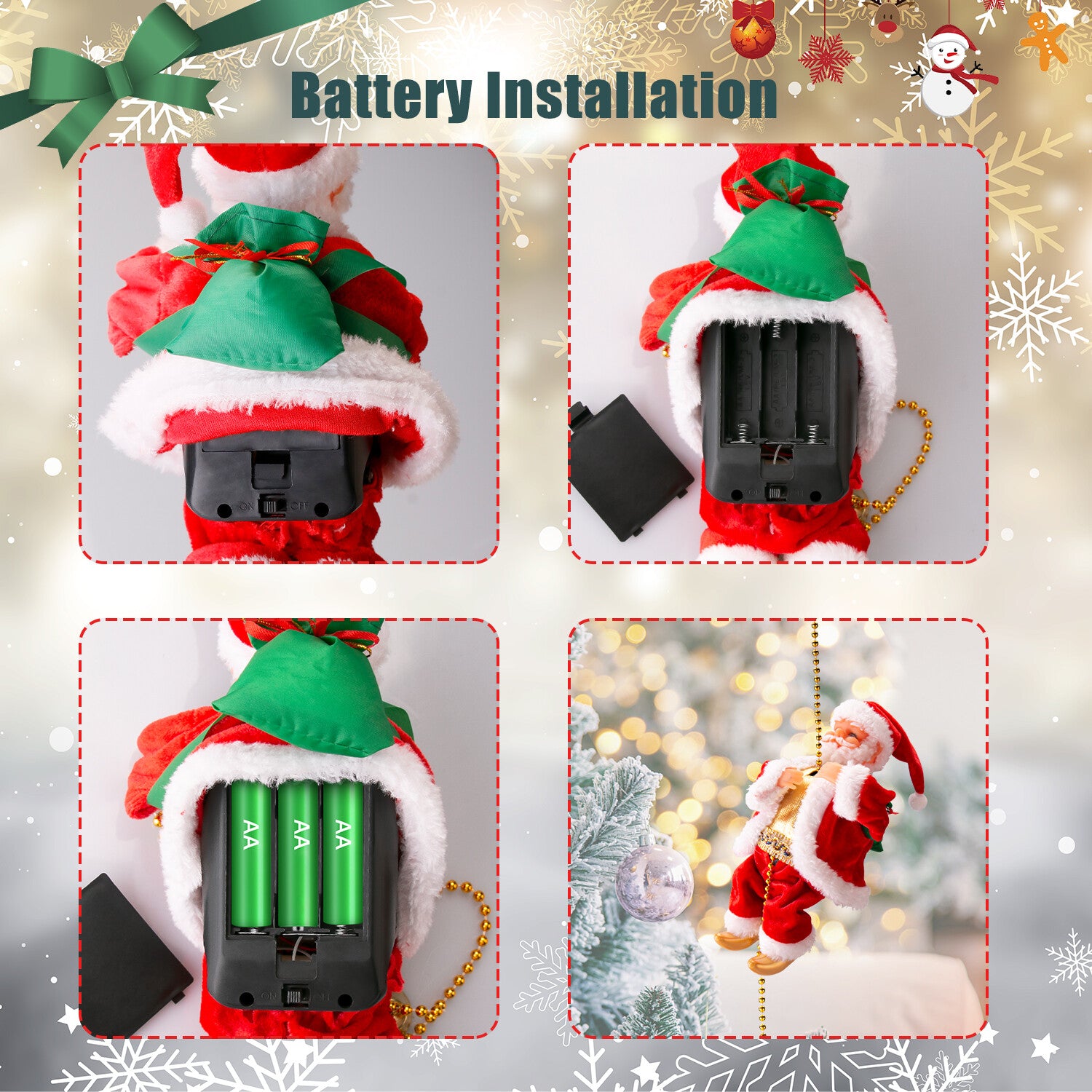 Electric Christmas Santa Claus Climbing Rope Ladder Musical Toy Xmas Gift Decor