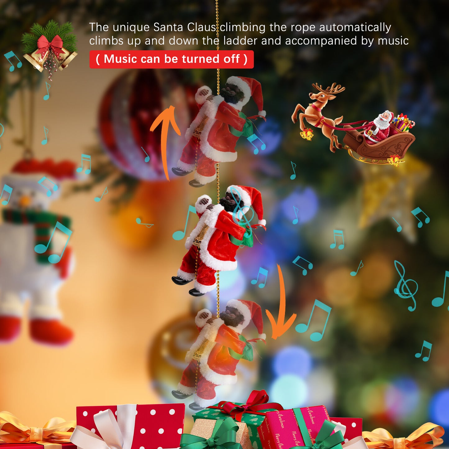 Electric Christmas Santa Claus Climbing Rope Ladder Musical Toy Xmas Gift Decor