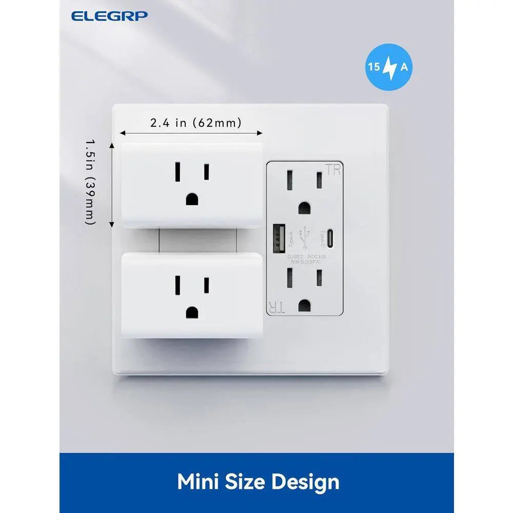 Mini Smart Plug Matter Supported 15A/1800W Max Compatible Apple Home/Siri/Alexa/Google Home/Smart Things White 2-Piece