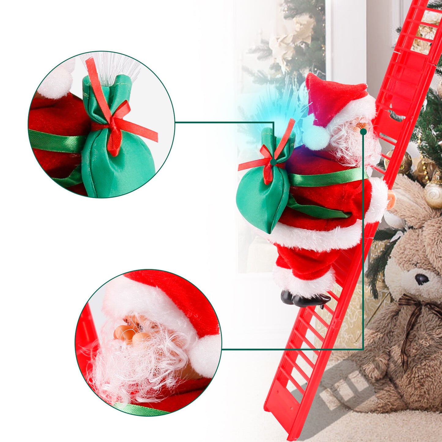 Electric Christmas Santa Claus Climbing Rope Ladder Musical Toy Xmas Gift Decor
