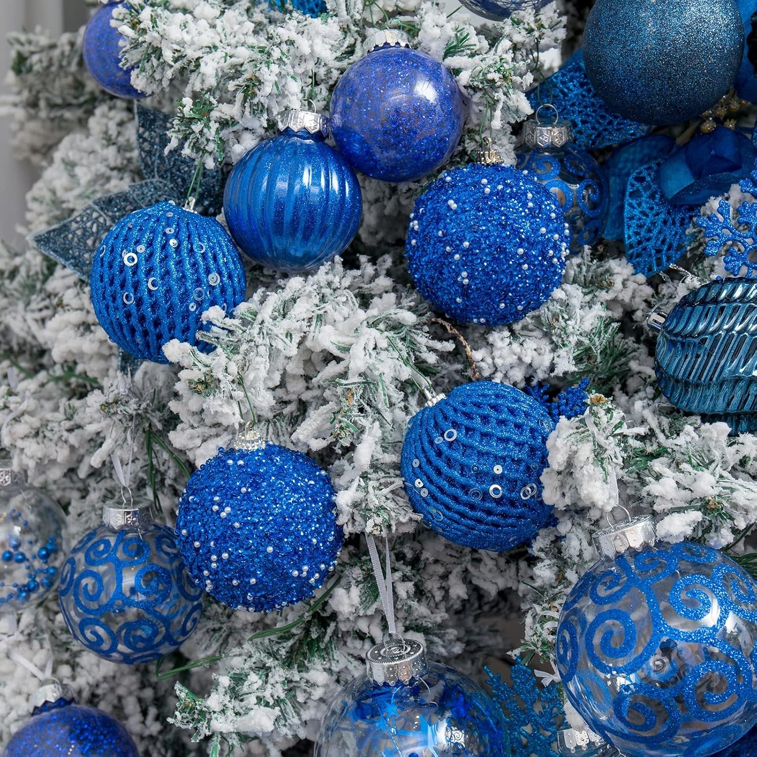 6Pcs 3.94" Christmas Ball Ornaments Glitter Shatterproof Christmas Tree Ornaments Sequin Xmas Hanging Balls Decorations for Wedding Party Holiday(Sapphire, 6Pc-10Cm)