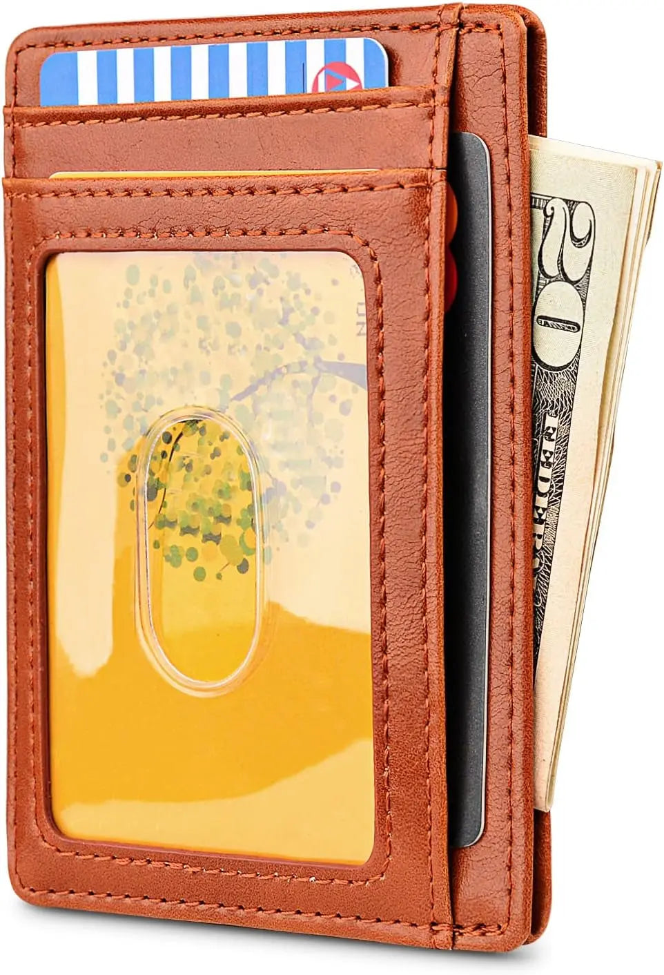 Slim Minimalist Front Pocket RFID Blocking Leather Wallets for Men and Women - Alaska Brown