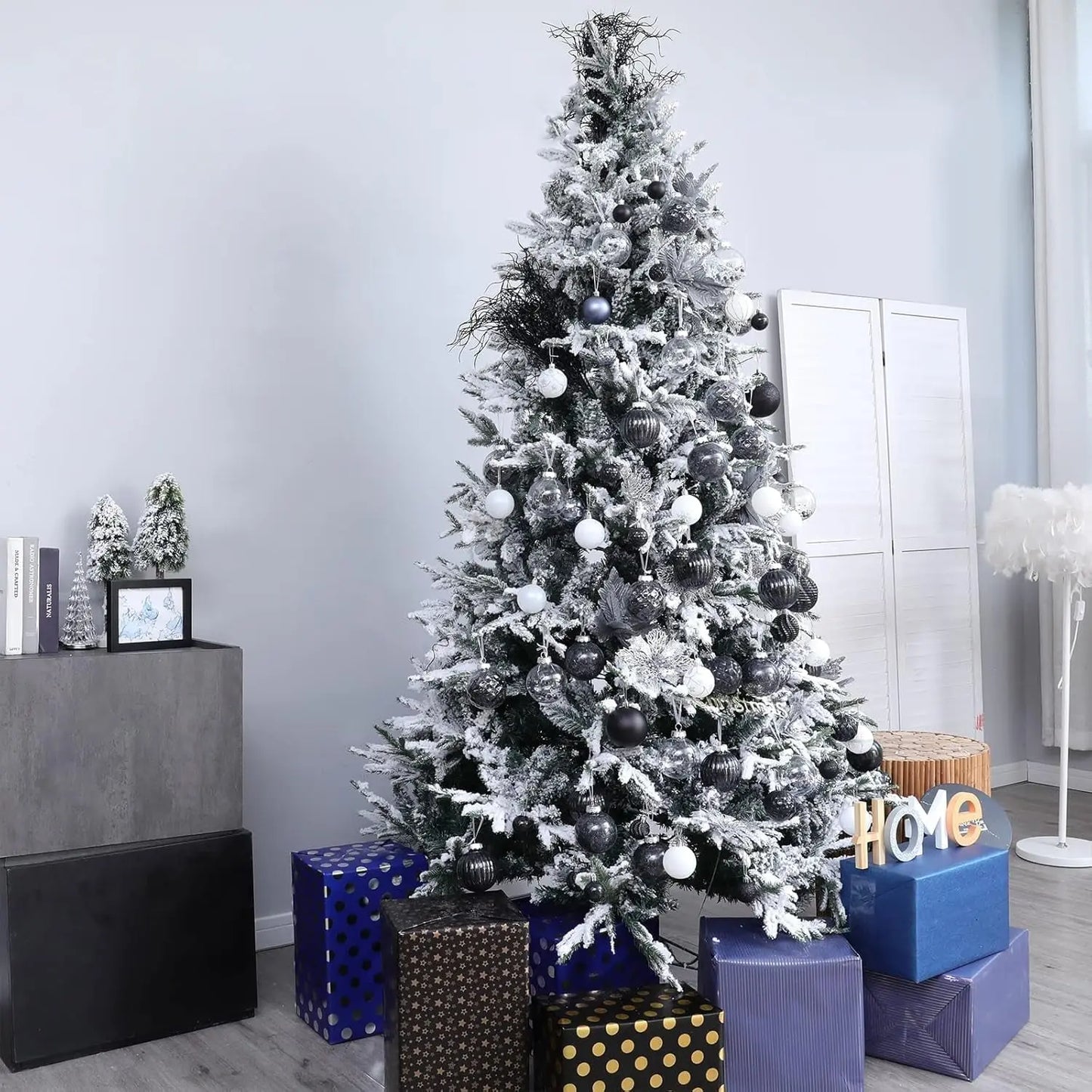 Christmas Ball Ornaments Shatterproof Clear Large Plastic Hanging Ball Decorative Baubles Set with Stuffed Delicate Decorations (Multi-Size, Black)