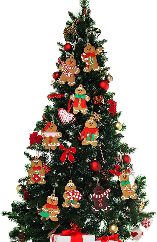 12Pcs Gingerbread Man Ornaments for Christmas Tree Assorted Plastic Gingerbread Figurines Ornaments for Christmas Tree Hanging Decorations