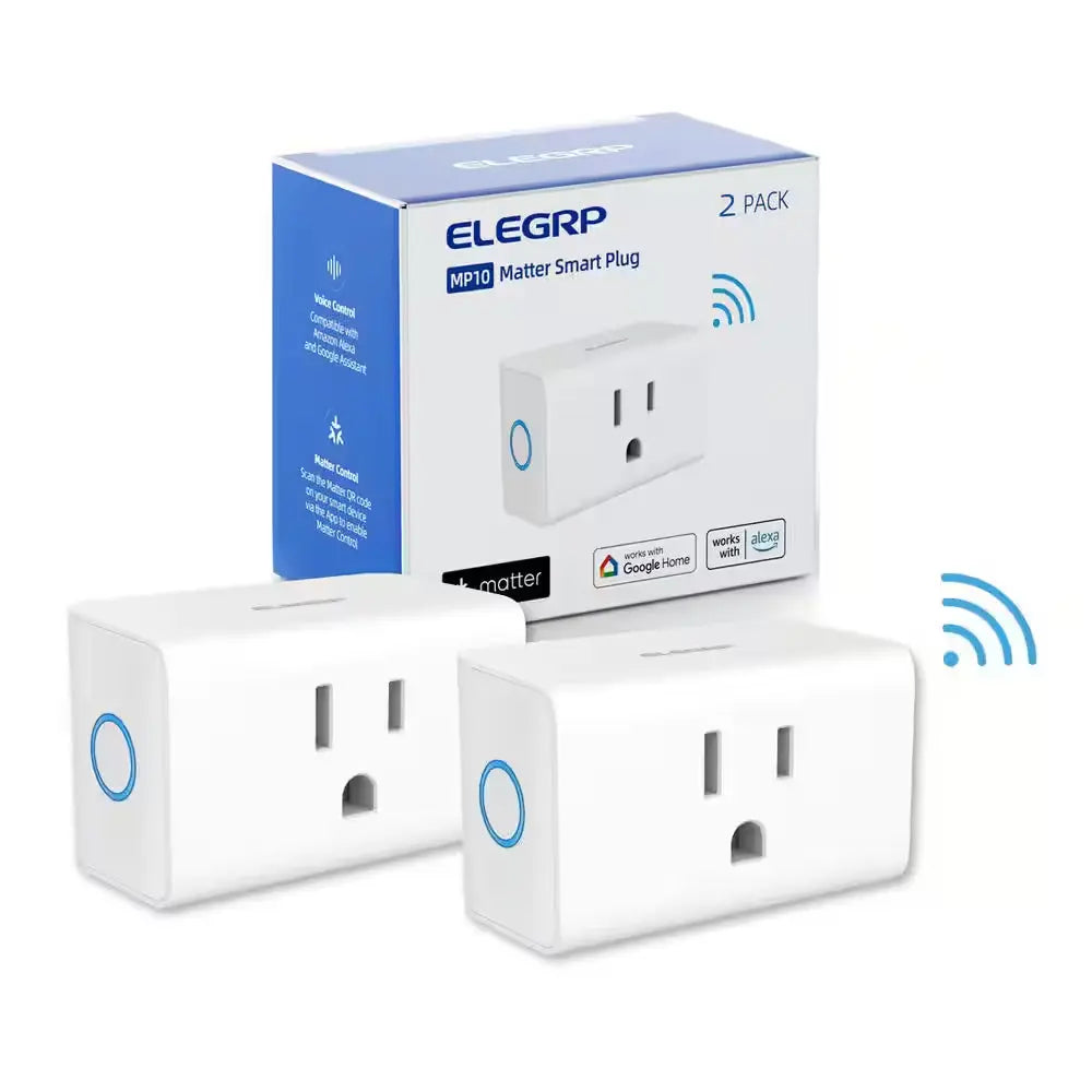 Mini Smart Plug Matter Supported 15A/1800W Max Compatible Apple Home/Siri/Alexa/Google Home/Smart Things White 2-Piece