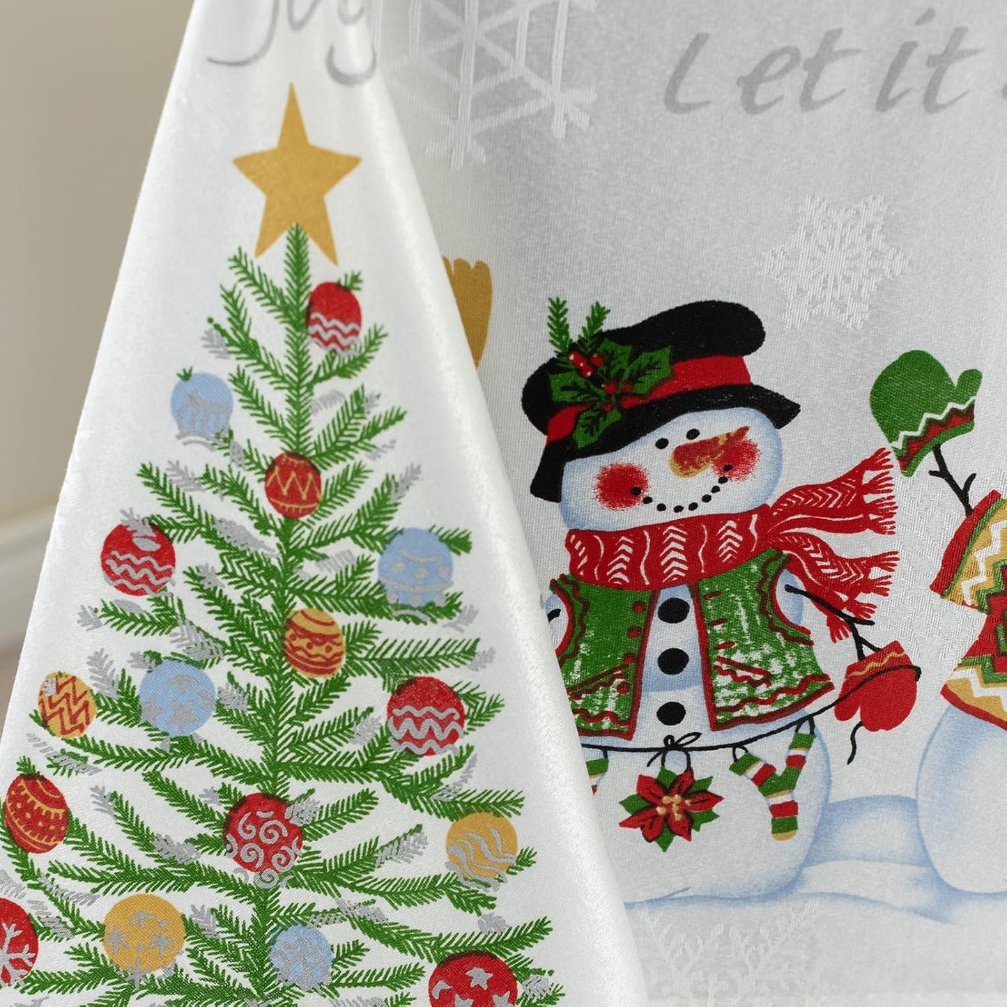 Believe Snowman Engineered Printed Jacquard Fabric Christmas Table Cloth, Christmas Tablecloth for All Winter and Holiday (60" X 84" Rectangular, Believe Snowman)