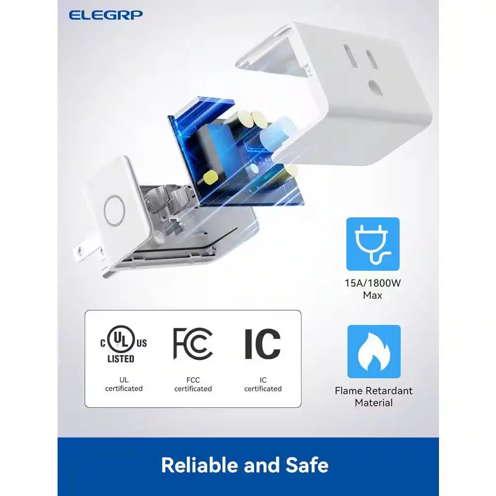 Mini Smart Plug Matter Supported 15A/1800W Max Compatible Apple Home/Siri/Alexa/Google Home/Smart Things White 2-Piece