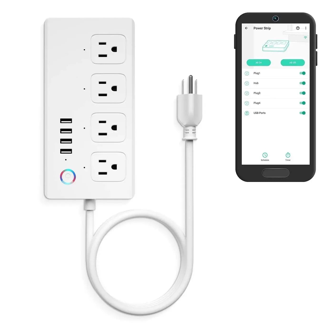 Smart Power Strip, 1/4 Mile World'S Longest Range Power Strip, App Control Switch,Surge Protector Plug 4 USB Charging Ports + 4 AC Plugs for Multi-Outlets, Requires  Hub