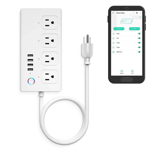 Smart Power Strip, 1/4 Mile World'S Longest Range Power Strip, App Control Switch,Surge Protector Plug 4 USB Charging Ports + 4 AC Plugs for Multi-Outlets, Requires  Hub