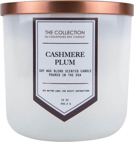 , the Collection, 2-Wick Soy Candle, Cashmere Plum, 12Oz, White with Copper Lid