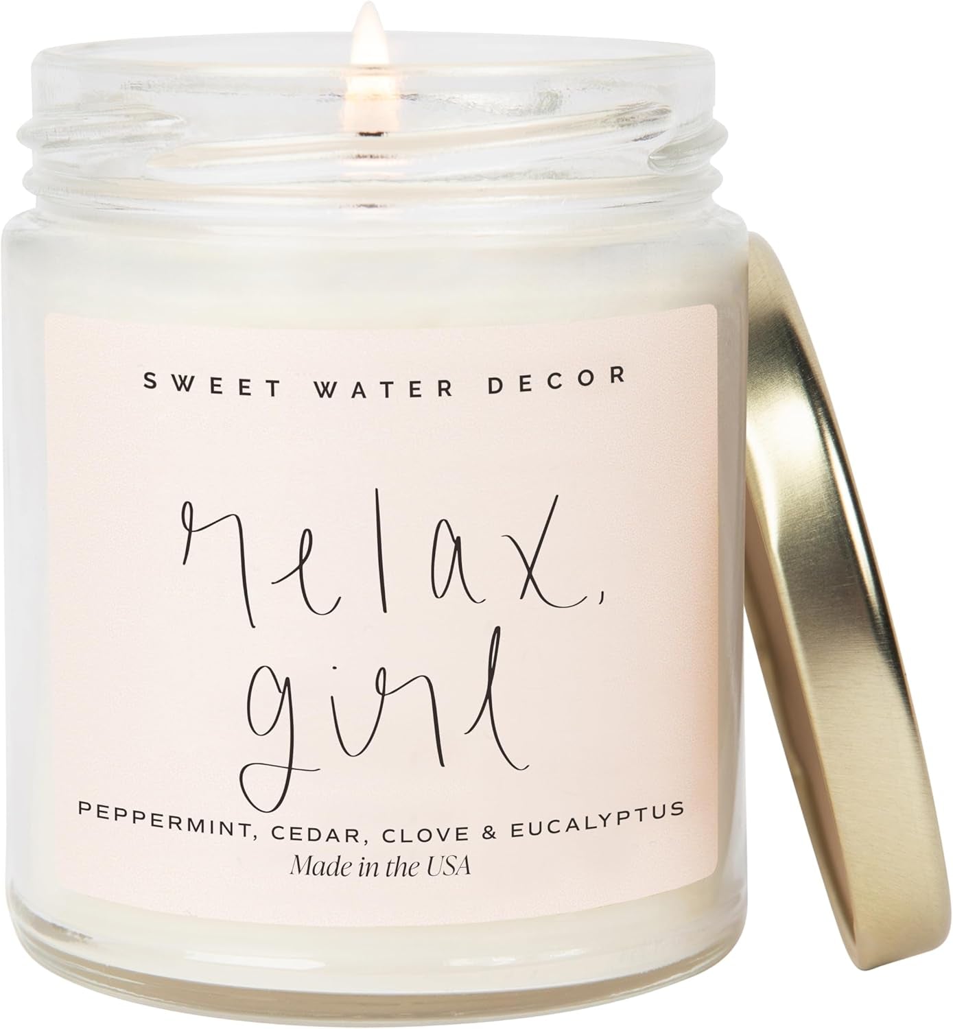 Relax Girl, Peppermint, Cedar, Clove, and Eucalyptus Scented Soy Wax Candle for Home | 9Oz Clear Jar, 40 Hour Burn Time, Non Toxic, Made in the USA