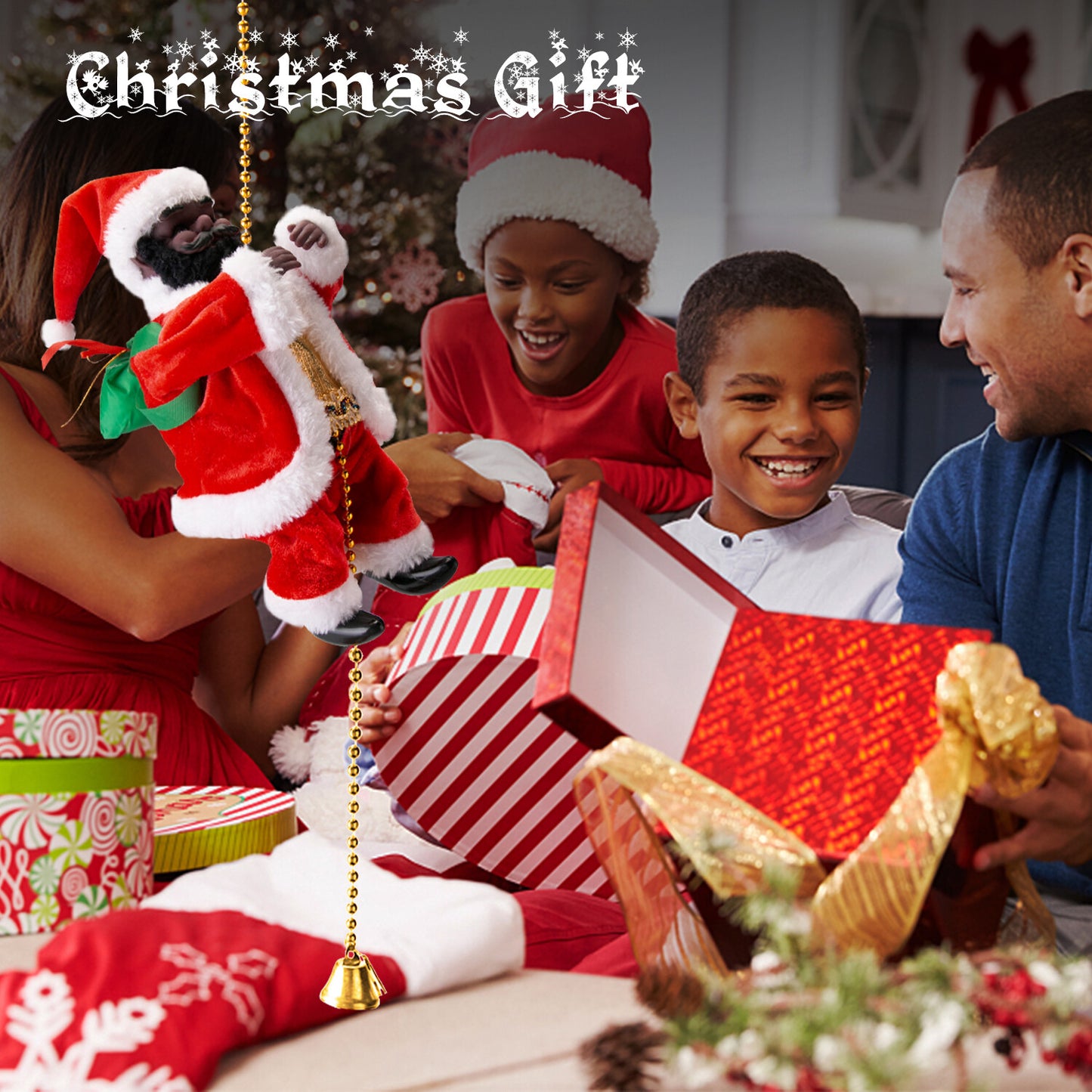 Electric Christmas Santa Claus Climbing Rope Ladder Musical Toy Xmas Gift Decor