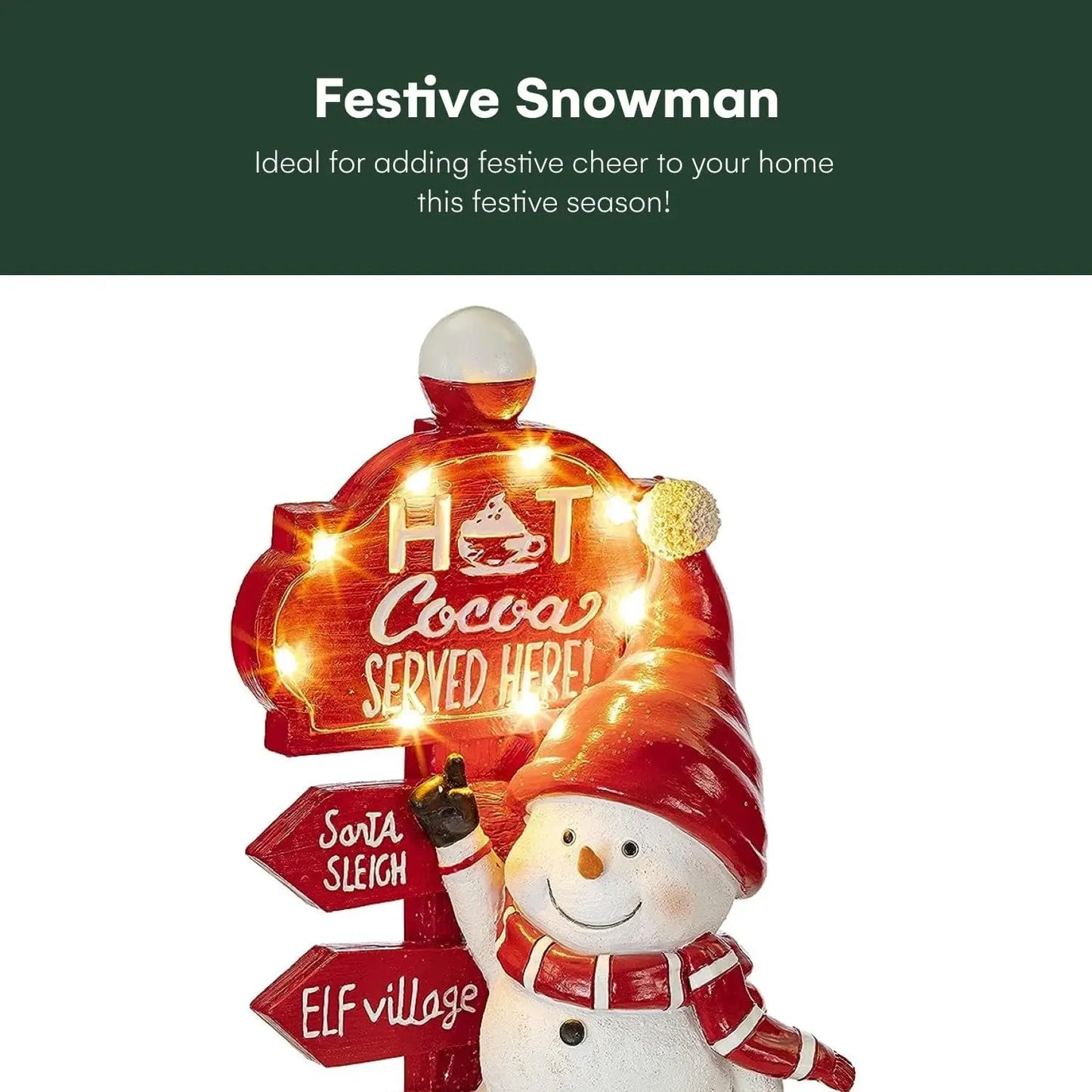 Christmas Snowman Decor with Hot Cocoa Signpost Christmas Figurines Resin Snowman Lighted Decorations LED Holiday Light up Snowman Indoor Festive Fiber Optic Decorations