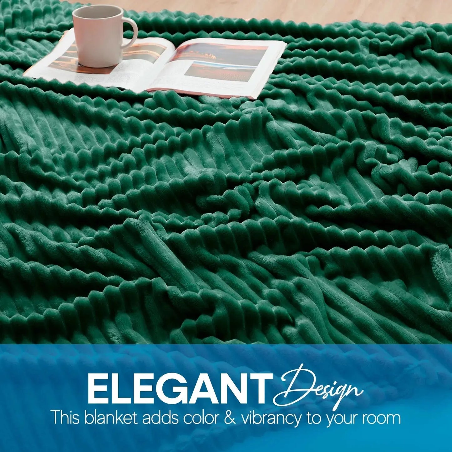 Cut Plush Fleece Blanket, Soft Lightweight Fuzzy Luxury Throw Size Bed Blankets for Bed, Throw, Hunter Green