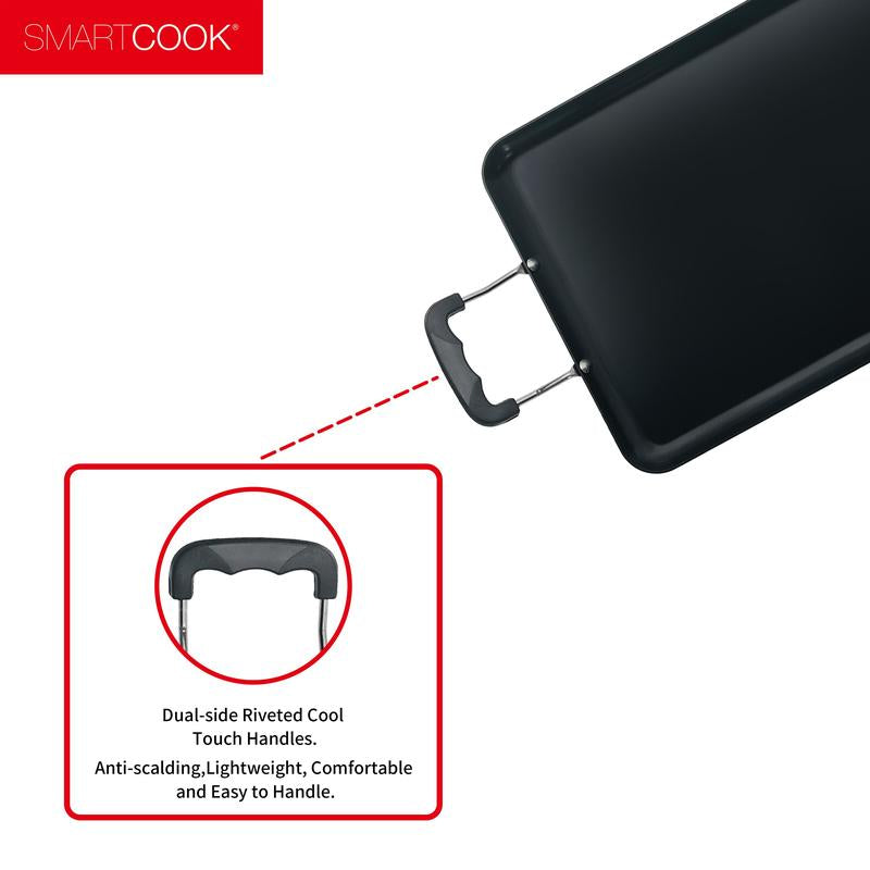Smartcook 19" Nonstick Dual Burner Griddle & Grill Pan Set with Utensils - Durable, Versatile Cookware, Silicone Handles, Perfect for Gourmet Cooking Stove Fry