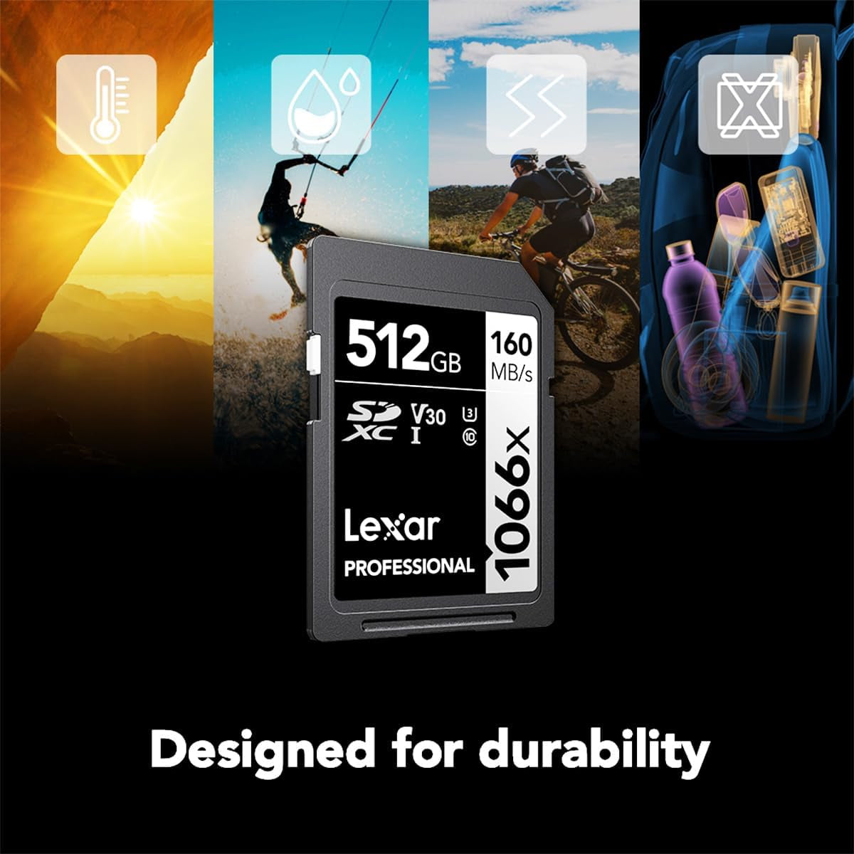 512GB Professional 1066X SD Card, UHS-I, C10, U3, V30, Full HD, 4K, up to 160Mb/S Read SDXC Memory Card, for DSLR & Mirrorless Cameras (LSD1066512G-BNNNU)