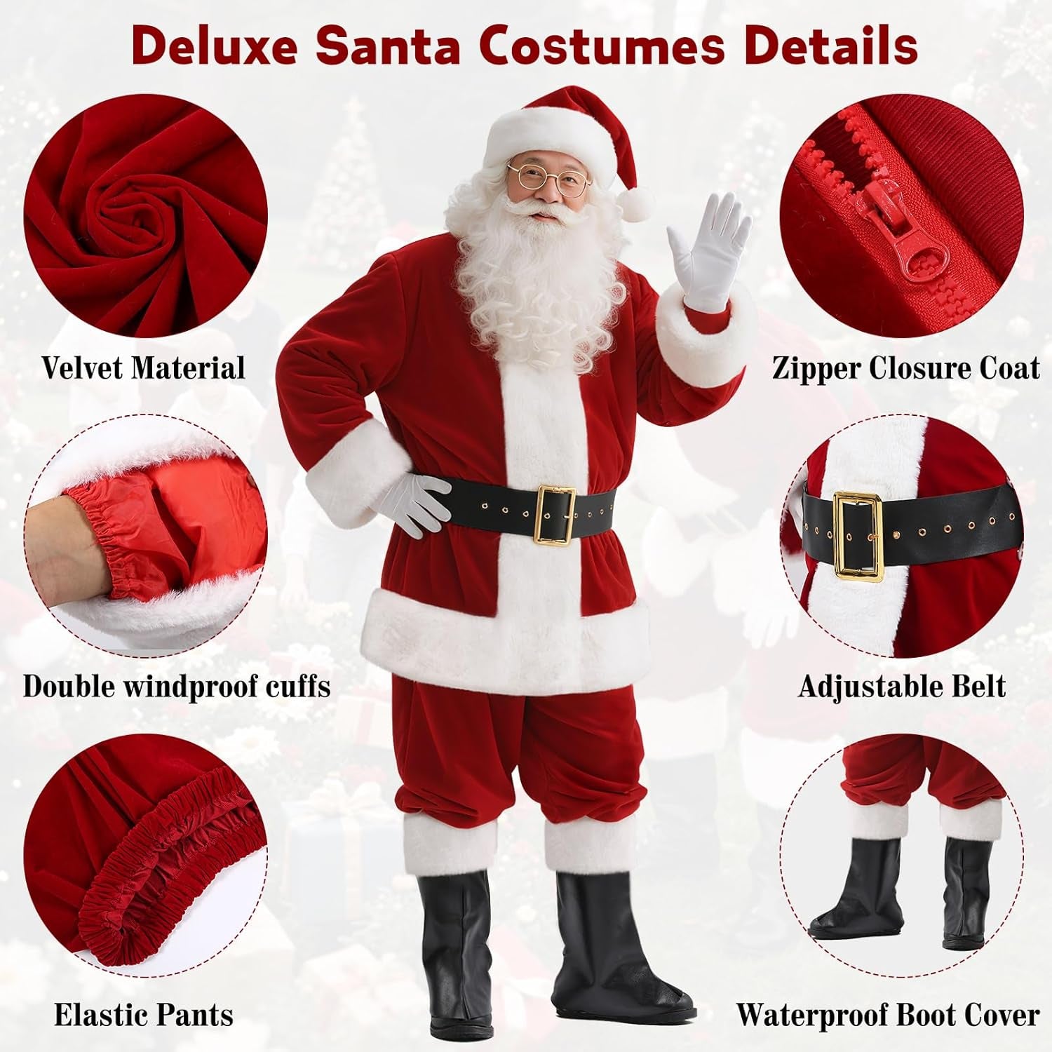 Men'S Santa Claus Costume 9PCS Santa Costume Deluxe Set - Adult Christmas Santa Suit Outfit