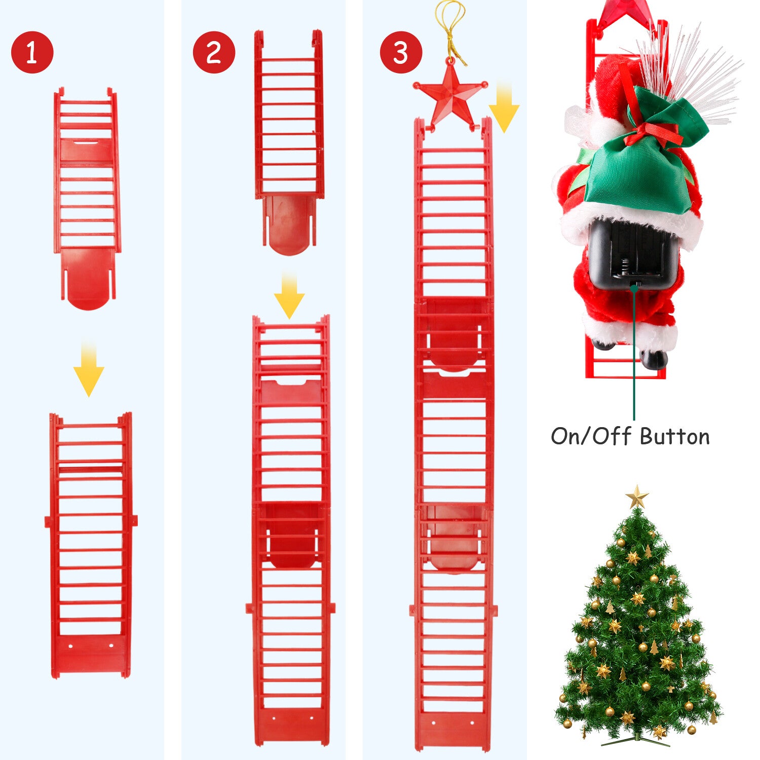 Electric Christmas Santa Claus Climbing Rope Ladder Musical Toy Xmas Gift Decor