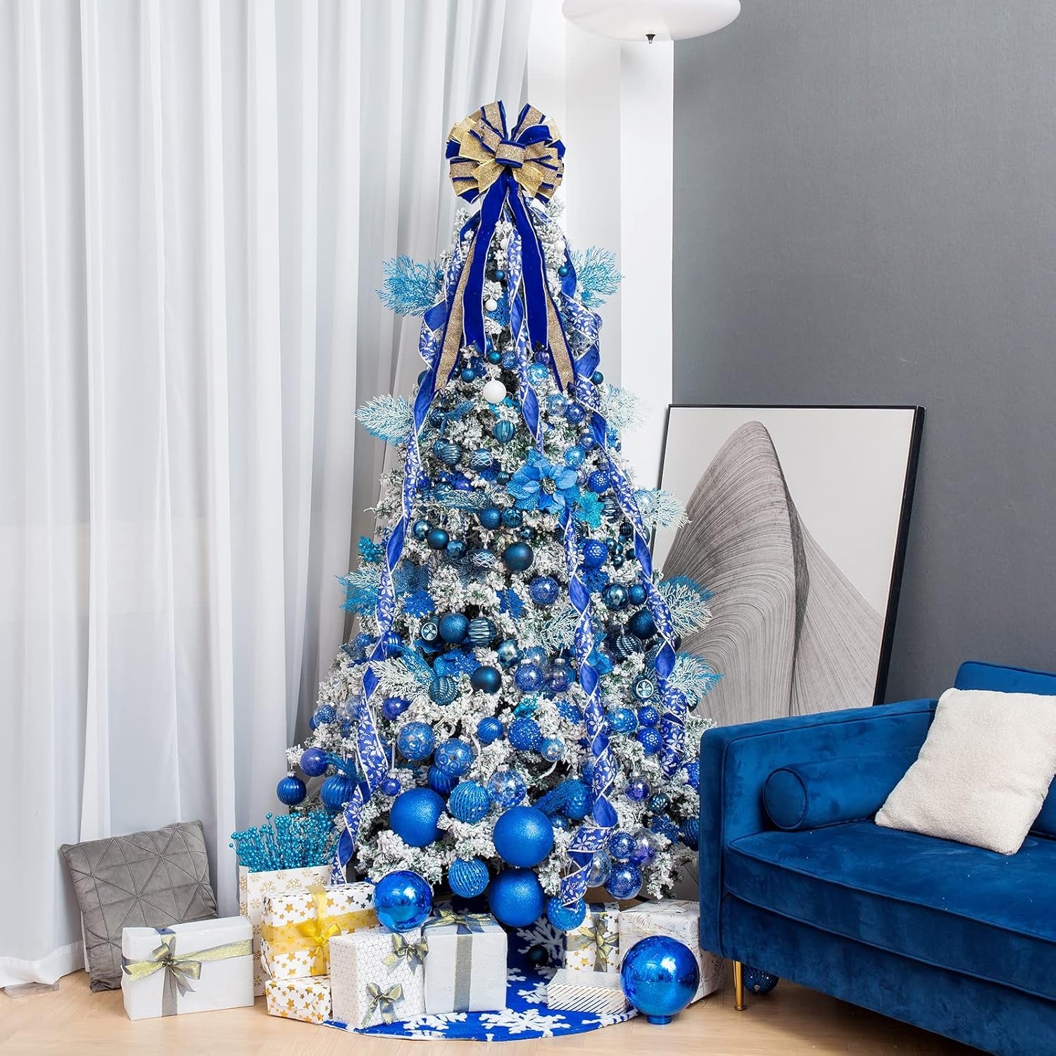 6Pcs 3.94" Christmas Ball Ornaments Glitter Shatterproof Christmas Tree Ornaments Sequin Xmas Hanging Balls Decorations for Wedding Party Holiday(Sapphire, 6Pc-10Cm)