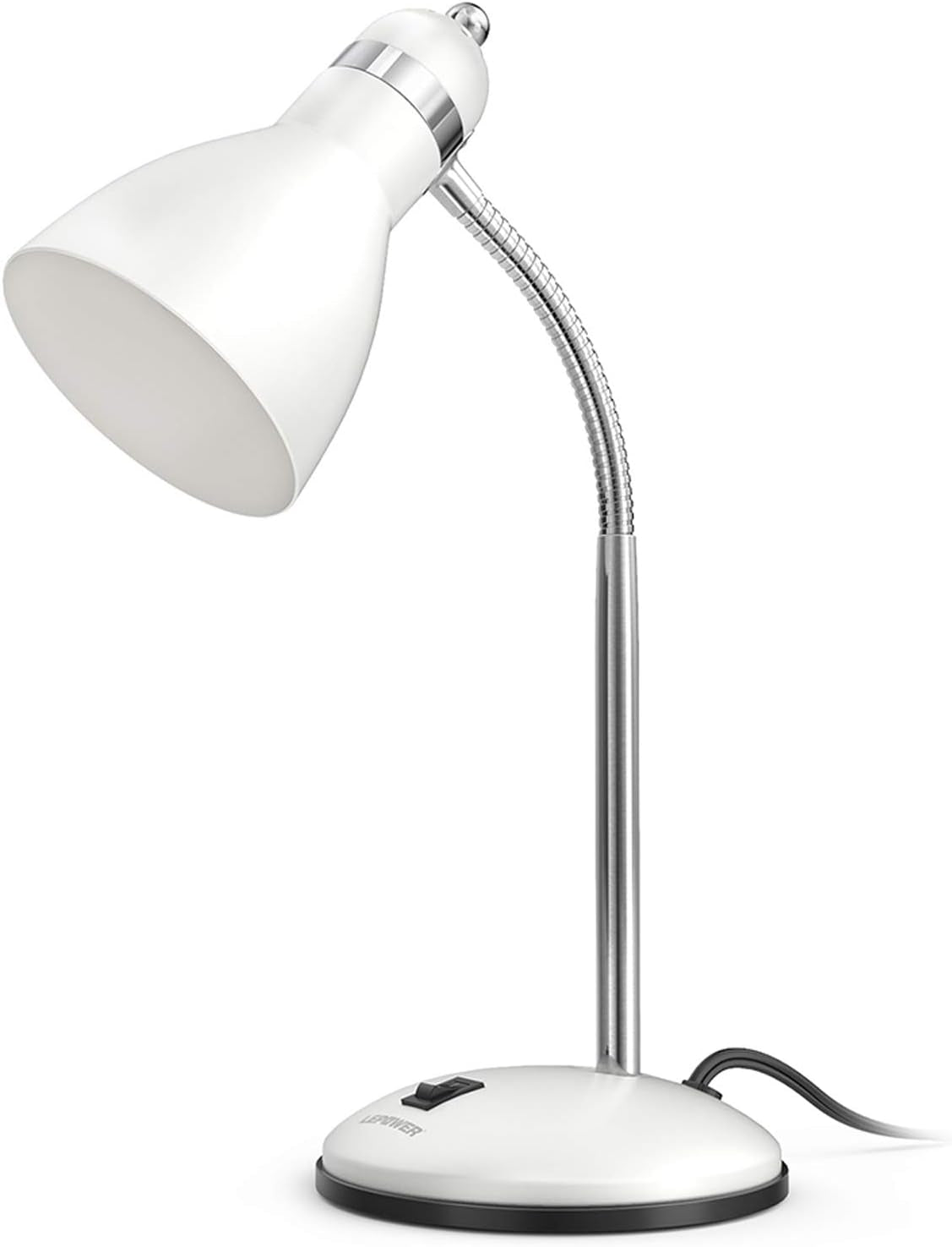 Metal Desk Lamp, Adjustable Goose Neck Table Lamp, Eye-Caring Study Desk Lamps for Bedroom, Study Room and Office (White)