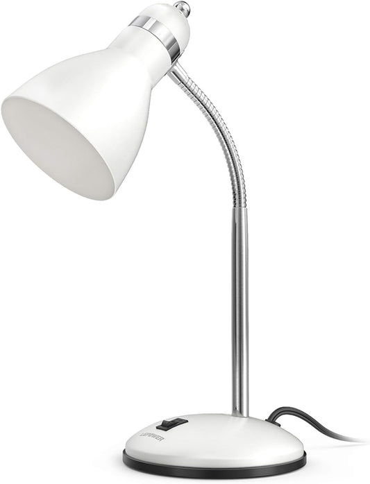 Metal Desk Lamp, Adjustable Goose Neck Table Lamp, Eye-Caring Study Desk Lamps for Bedroom, Study Room and Office (White)