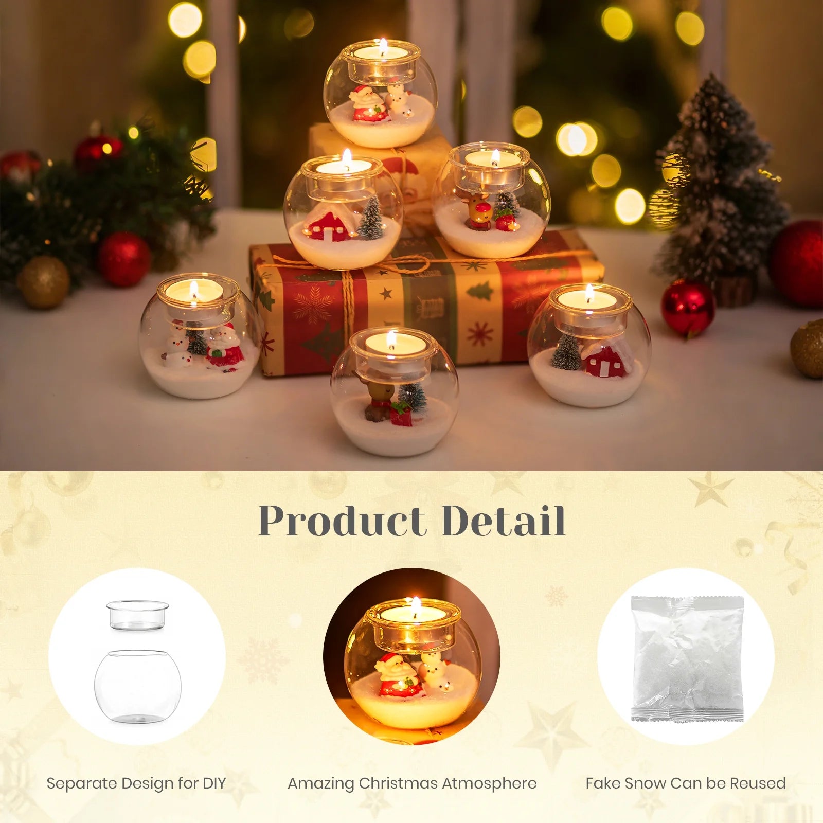 Set of 3 Santa Claus Tealight Candle Holders: Christmas Decor with Red Hat White Beard Festive Tabletop Decorations Holiday Gift