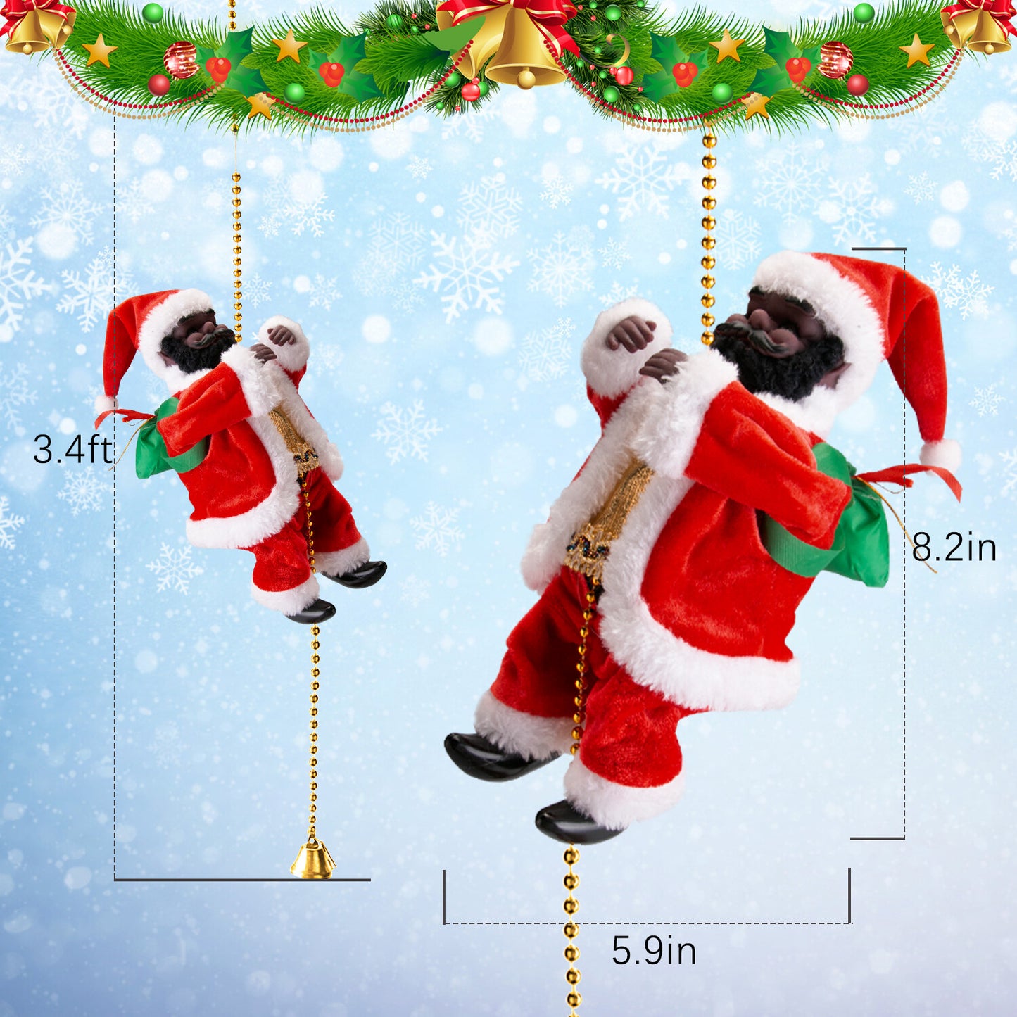 Electric Christmas Santa Claus Climbing Rope Ladder Musical Toy Xmas Gift Decor